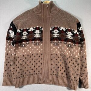 Vintage London Fog Cardigan Sweater Mens Large Brown Aztec Western‎ Comfort 1970